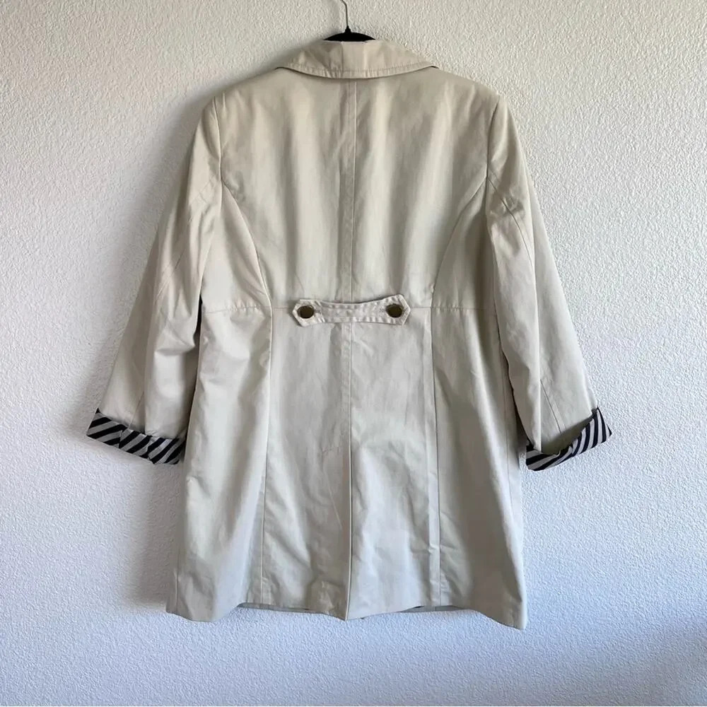 Charter Club Women's Cream Black Striped Cotton Blend Empire Waist Jacket - Picture 4 of 12